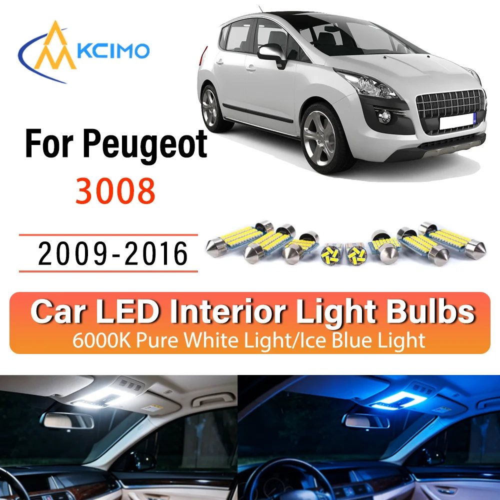 

LED Interior Light Bulb Set For Peugeot 3008 2009-2016 Easy Install Bright White/Blue Dome Map Door Courtesy Brights