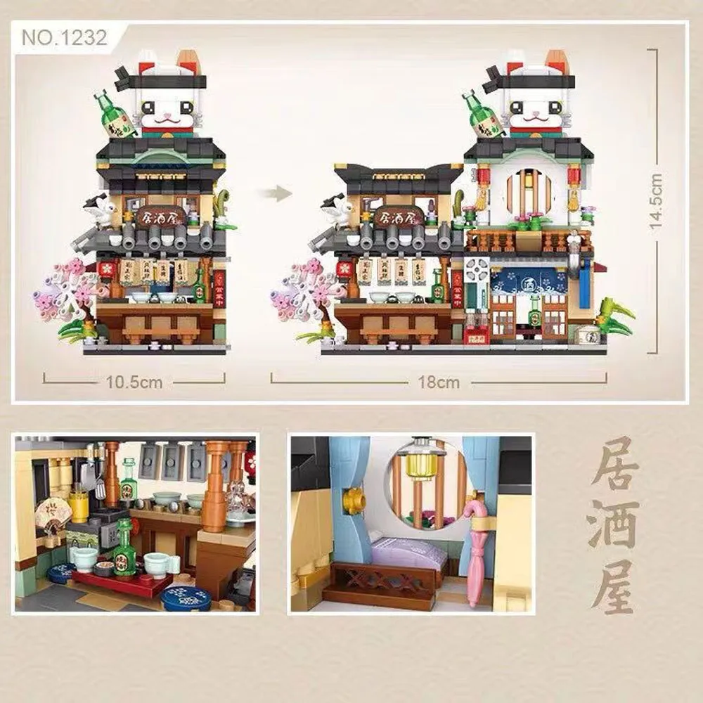 creative expert anime LOZ Izakaya street view Architecture moc Building Block bricks model toy for friends birthday gifts 789pcs