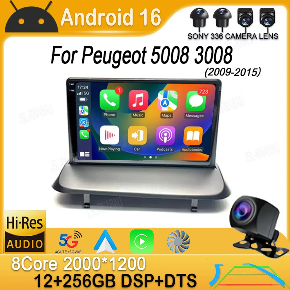 Android 16 Wireless Carplay Auto Car Radio For Peugeot 5008 3008 2009-2015 Audio GPS Navigation Multimedia Video Player Stereo