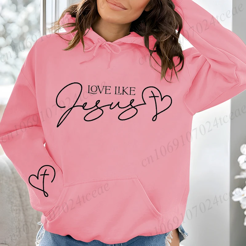 Casual dameshoodies Love Like Jesus Print Sweatshirts Sport Home Pullover Tops Straat Christelijk Geloof Ontwerp Dameskleding