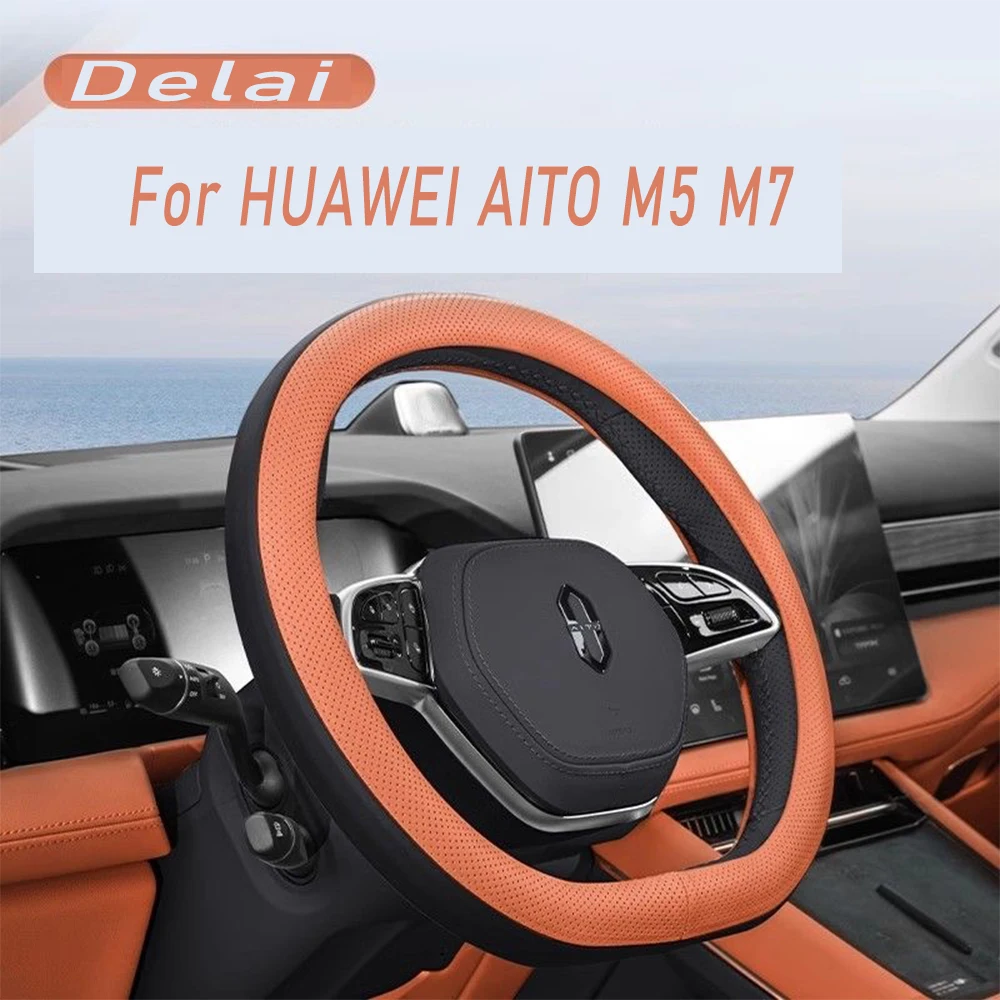 

For HUAWEI AITO M7 M5 2022 2023 2024 Car Breathable Non-Slip Nappa Steering Wheel Cover Interior Modificated Accessories