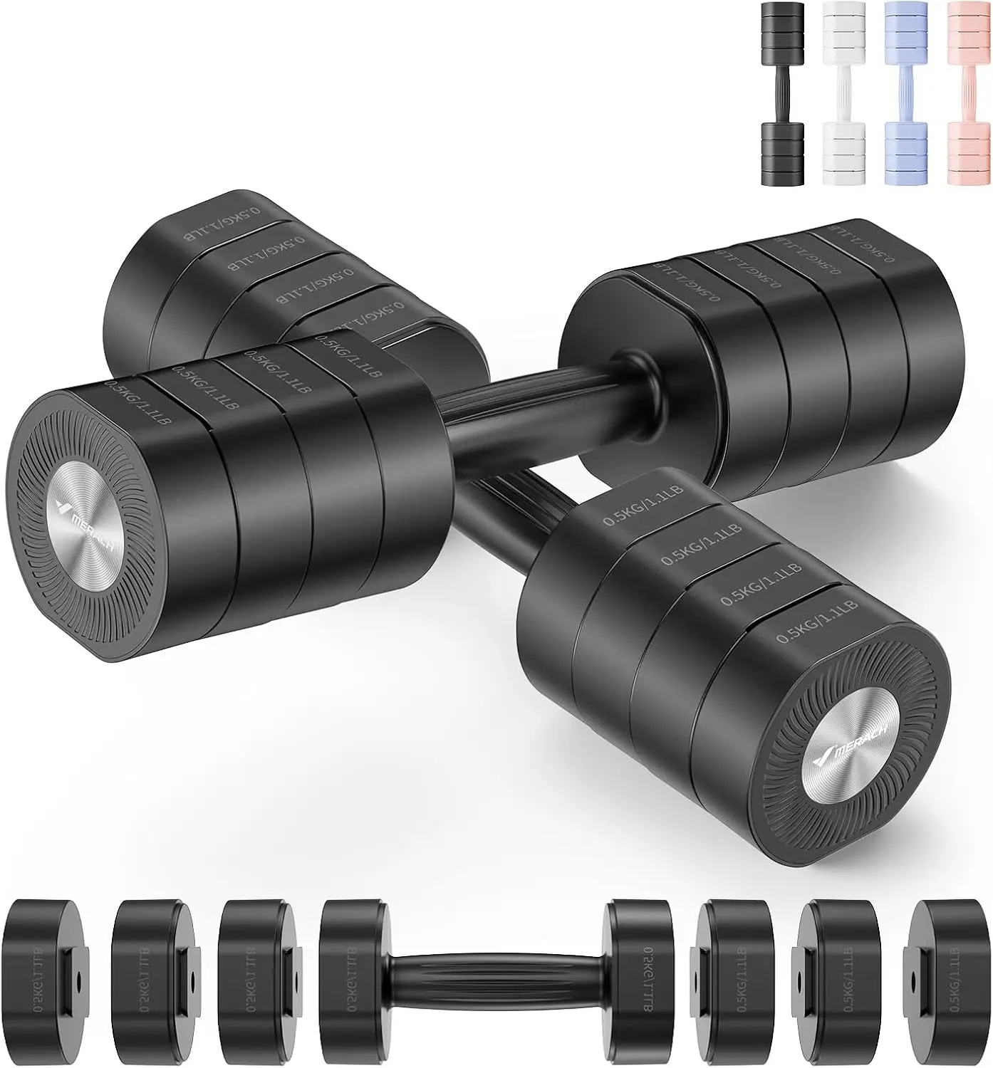

Dumbbell Set of 2 Adjustable Weight Anti slip Handle Macaron Colors Each 2.2 4.4 6.6 8.8 lbs 4 in 1 Hand Weights for Women at Ho