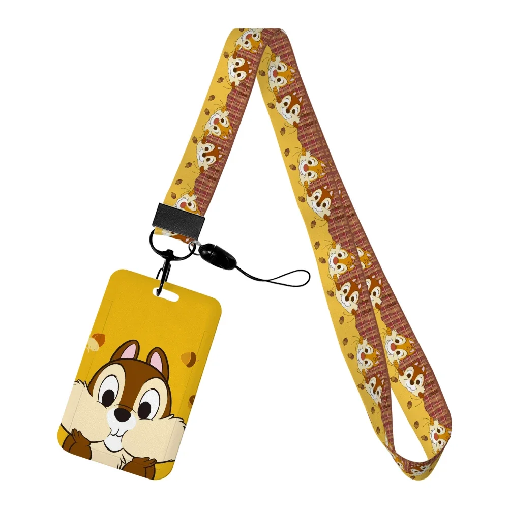 Porte-clés Disney Chip & Dale avec lanières, porte-badge mignon, sangle de cou pour carte de crédit d'identité, bijoux lariat pour téléphone