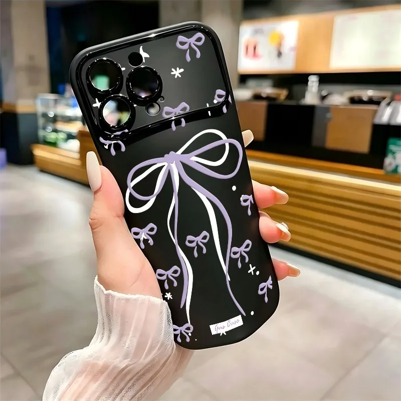 Large Purple Bow Star Doodle Print Phone Case For iPhone 17 16 15 14 13 12 11 Pro Max Plus Soft Shockproof TPU Cover view 3