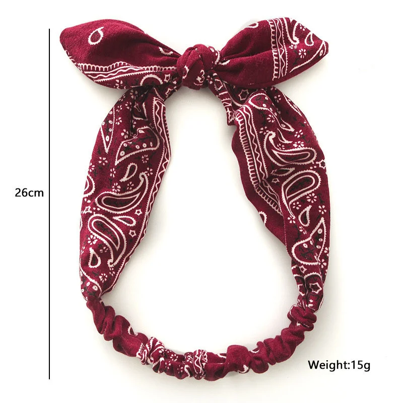 Boho Bow 머리띠 여성용 빈티지 Paisley Bandana 꽃 프린트 Hairband 탄성 토끼 귀 머리 랩 귀여운 헤어 액세서리