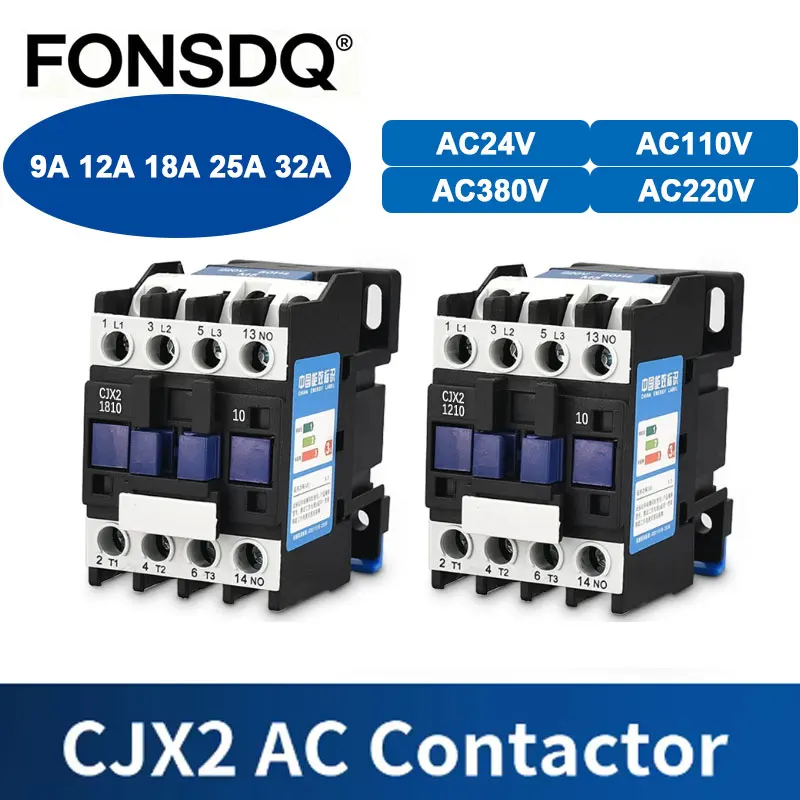 

CJX2 9A 12A 18A 25A 32A 50/60HZ LC1 AC Contactor Din Rail Mounted 3P+1NO/1NC AC24V 110V 220V 380V NO or NC AC Contactor