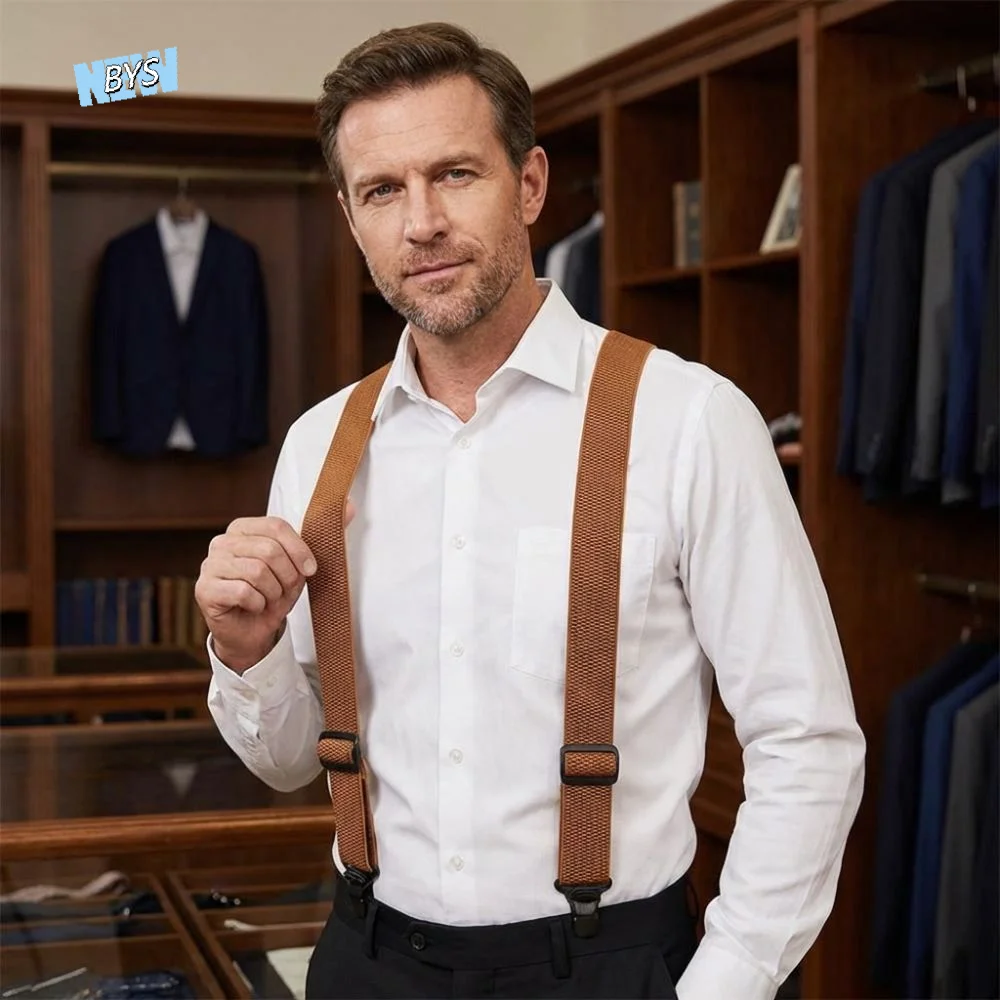 

Heavy Duty Work Suspenders 3.8cm Wide Retro Elastic Pants Braces Anti-slip with 3 Gripper Clasps Y-Type Suspenders Work Use