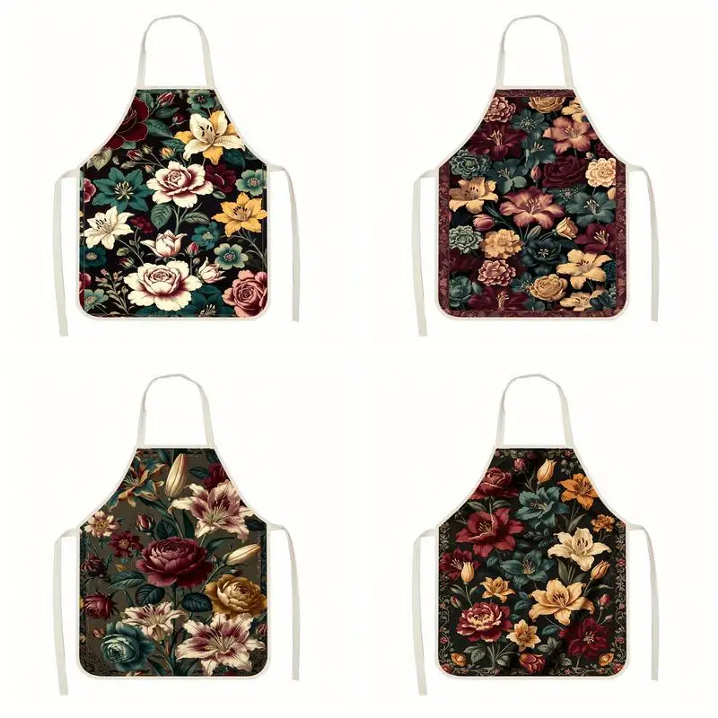 

Фартук с цветочным узором, льняной фартук, подходит для приготовления пищи на кухне, общения родителей и детей, рисования и других мероприятий.