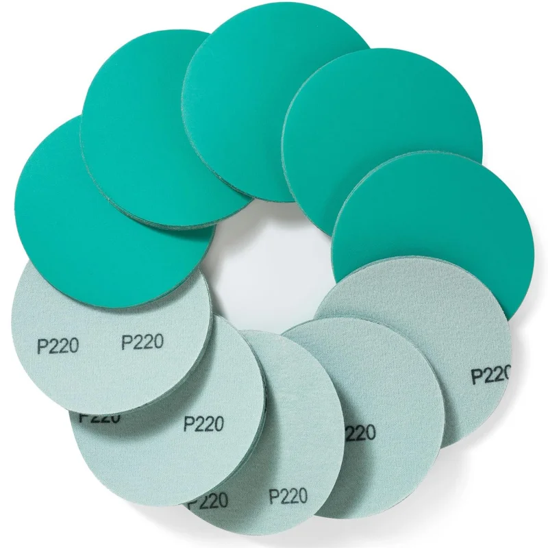 50pcs Set 2000pcs Carton 5 Inch 220 Grit Fine Aluminum Hook Loop Backing Green Film Sandpaper