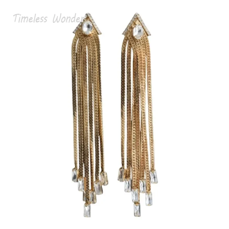 Timeless Wonder Zircon Geo Snake Chained Tassel Clip on Earrings for Women Designer Jewelry Gift Party Trendy Mix Rare Gift 3289