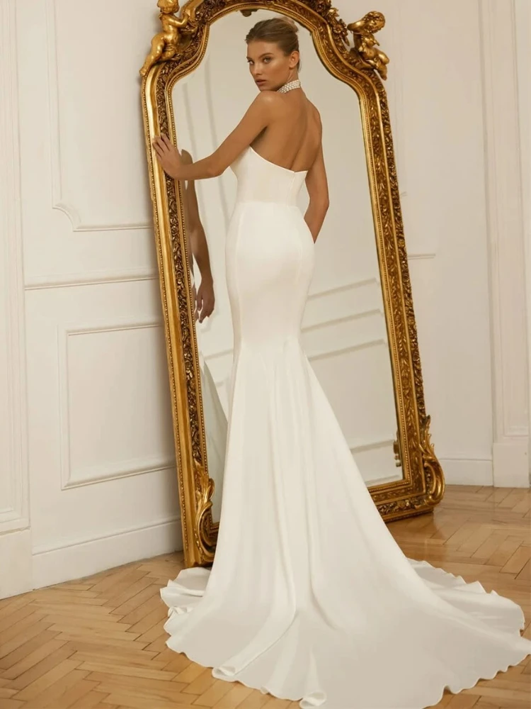 Customized Satin Wedding Dresses Mermaid Strapless 3D Flowers Bride Prom Gowns Sexy High Quality Bridal Party Dress for Women