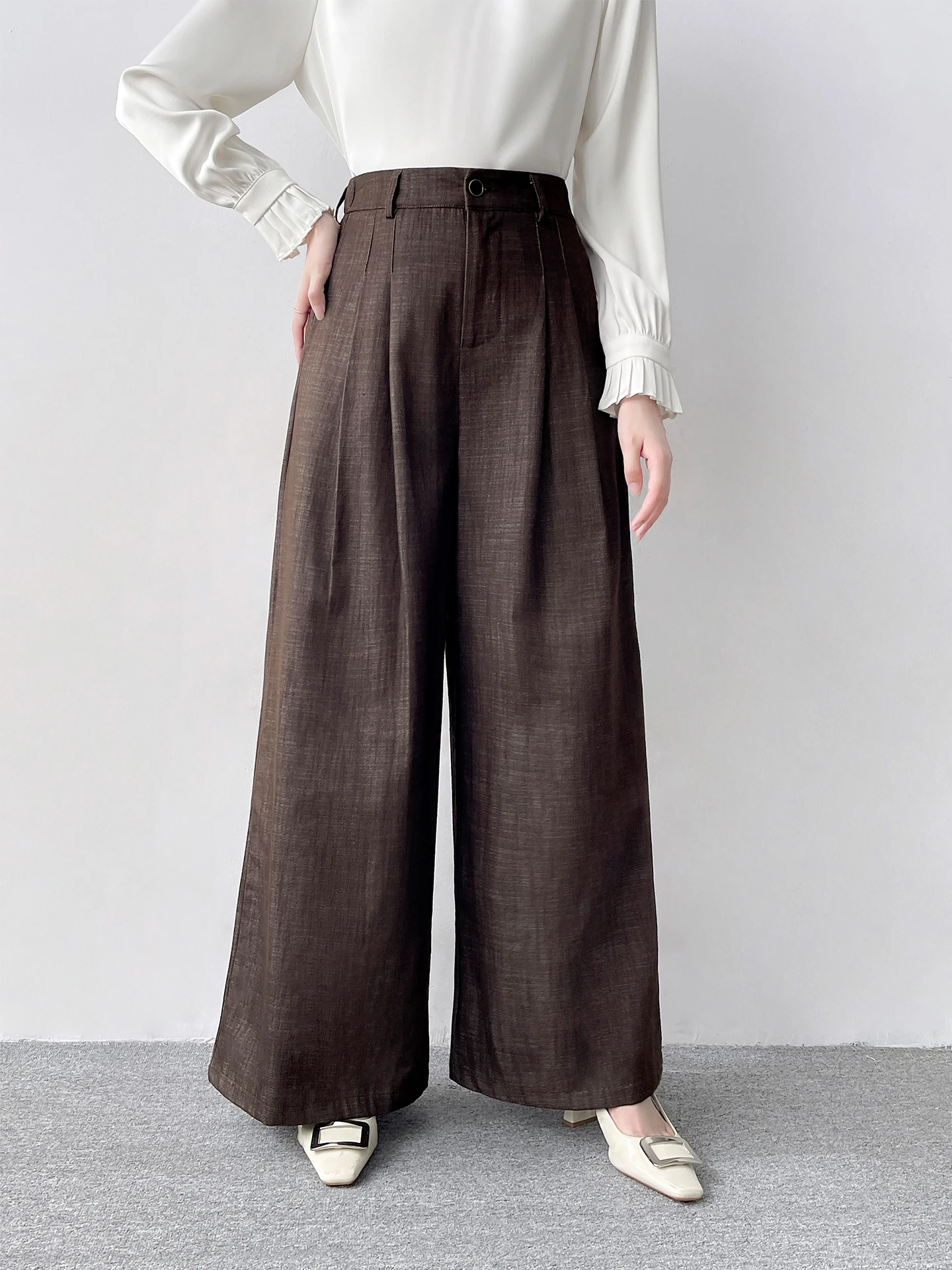 

High Waist Wide Leg Pants Women's Spring Autumn Denim Look Straight Cut Floor Length Suit Pants Drapey Feel Korean Faion