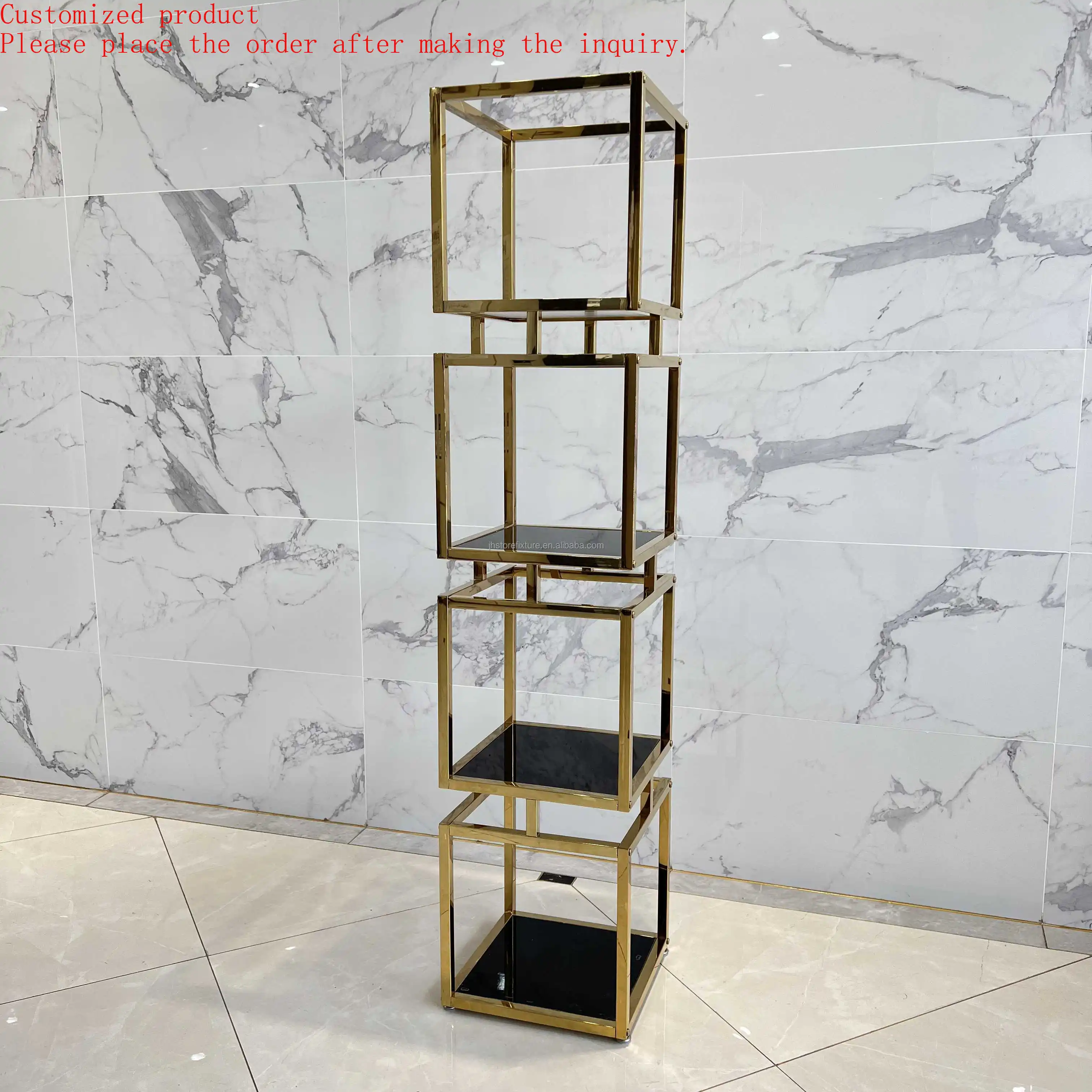

Factory Wholesale Shoe Bag Store Display Shelf Practical Stainless Steel Metal Three Floors Handbag Display Racks