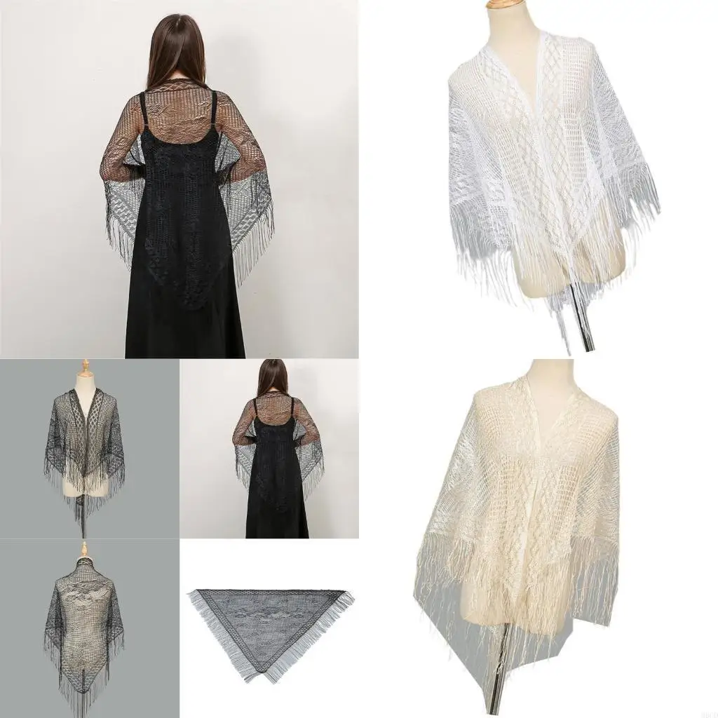 

M6CD дышащий полиэфирный шарф шарф с половиной кисточки Длинной платкой для ежедневного износа