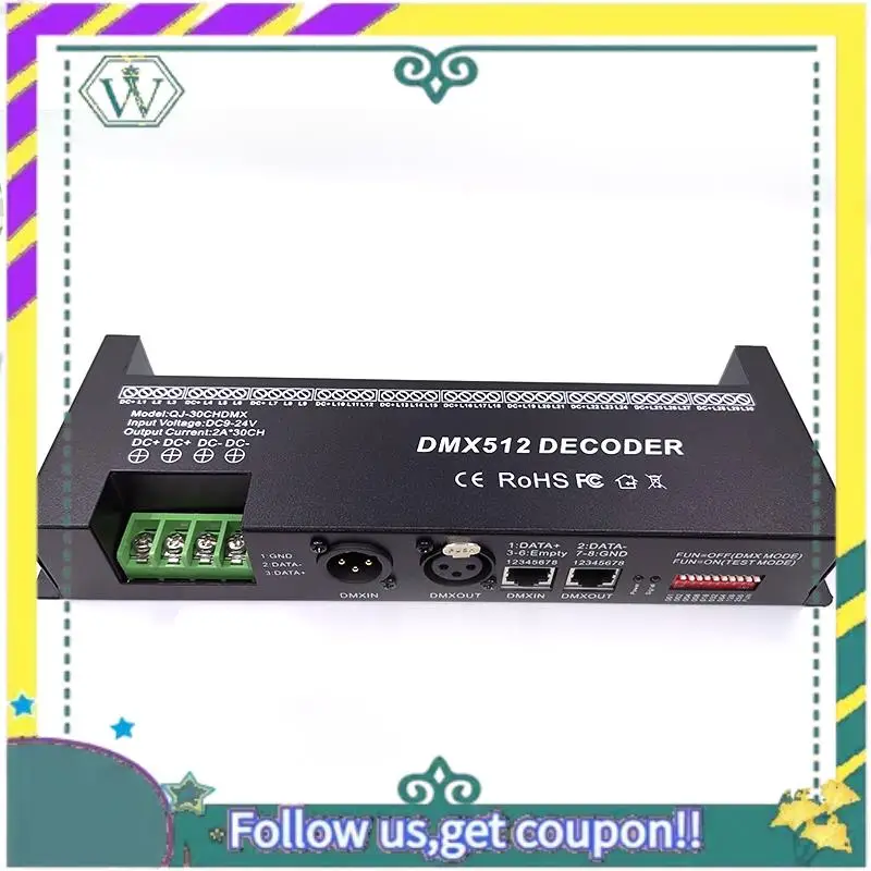 

NEW 30 Channel RGB DMX512 Decoder LED Strip Controller 60A DMX Dimmer PWM Driver Input DC9-24V 30CH DMX Decoder Light Control