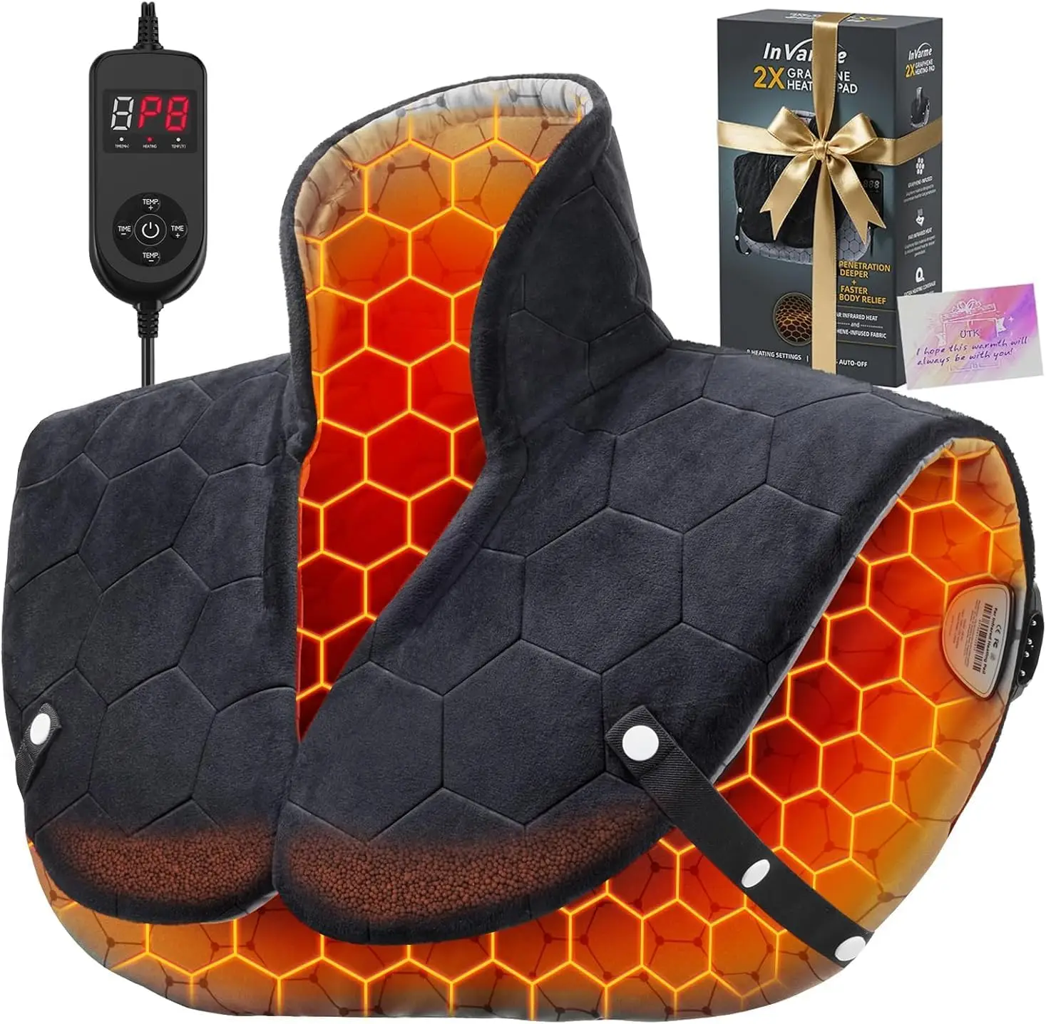 

Neck & Shoulder Heating Pad: 2X Graphene, Max 160°F, Fast Pain Relief, Auto-Off, Washable