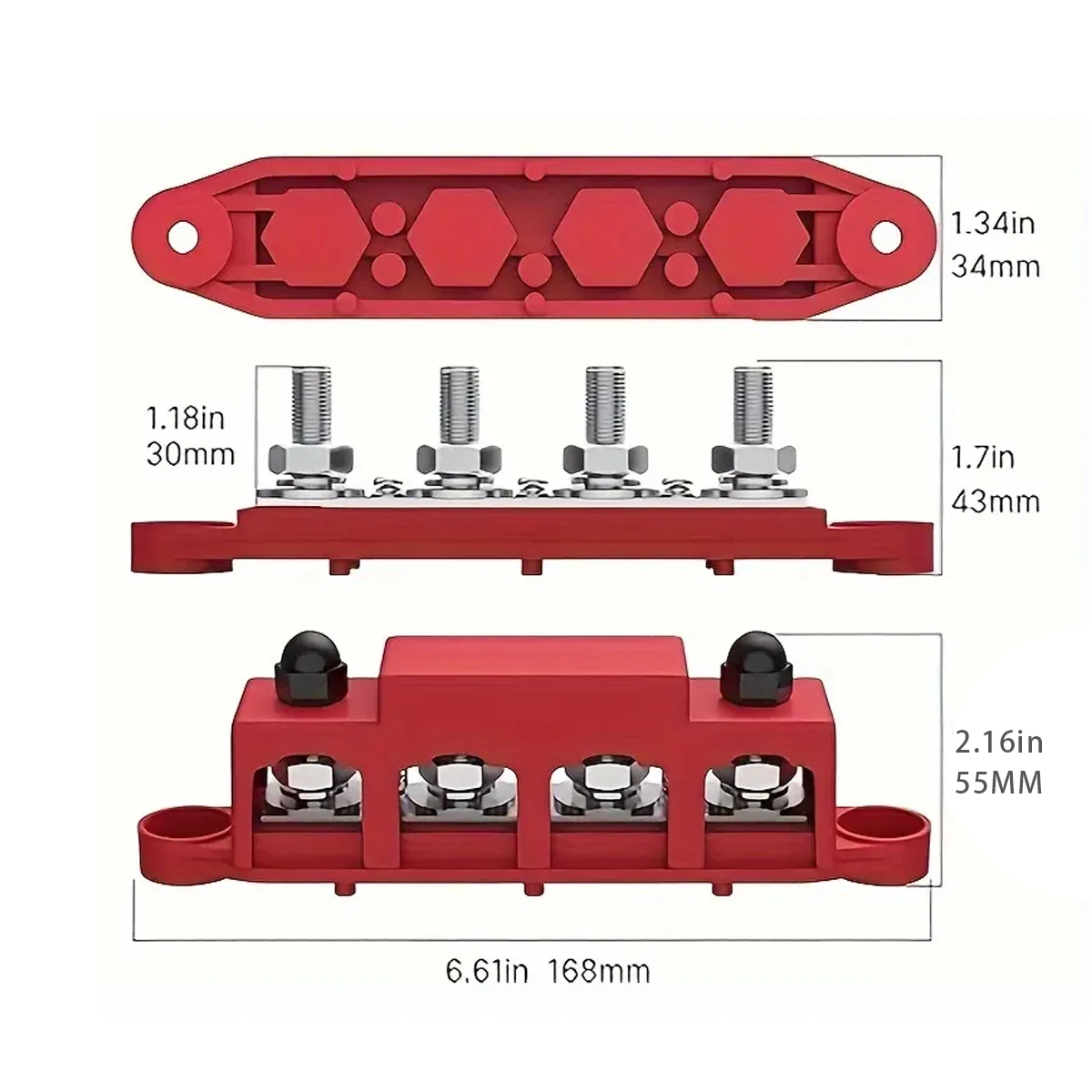 Marine Bus Bar 12V 250A Power Distribution Block 4 Posts Junction Block, M8 M10 Automotive Copper Battery Busbar Terminal Block