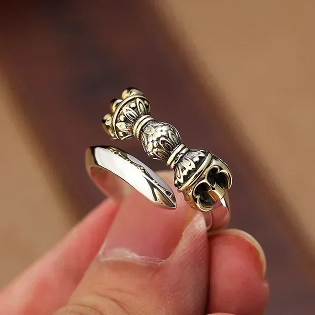 Retro Ethnic Buddhist Symbol Six-character Mantra Open Adjustable Ring for Men and Women Alternative Religious Jewelry