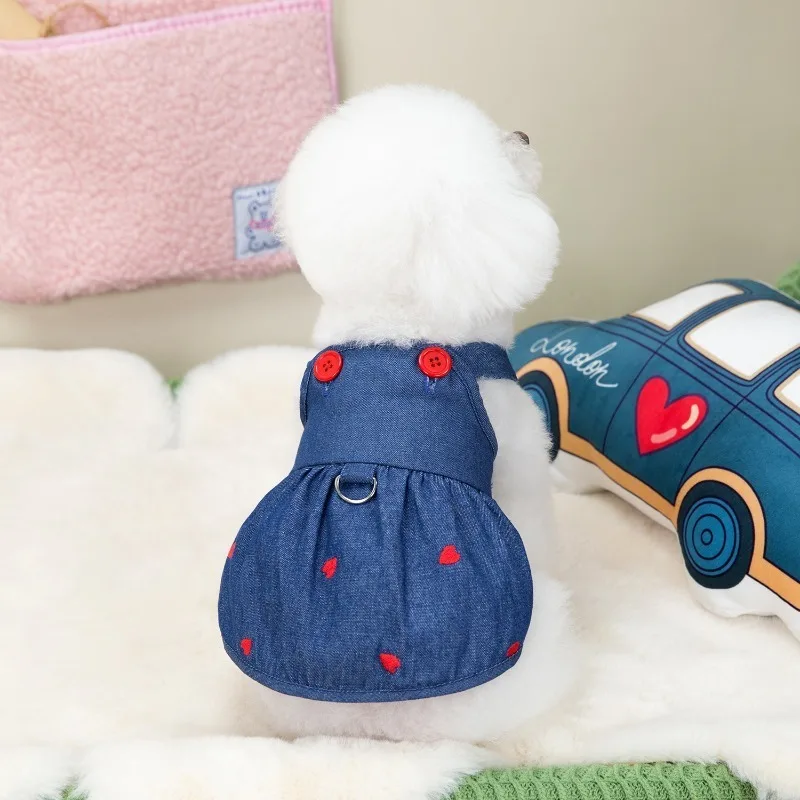 Vestidos bonitos de verano con forma de corazón para perros, Falda vaquera con dibujos de cachorros, ropa para perros, disfraz pequeño con estampado de Bulldog Francés, ropa para cachorros