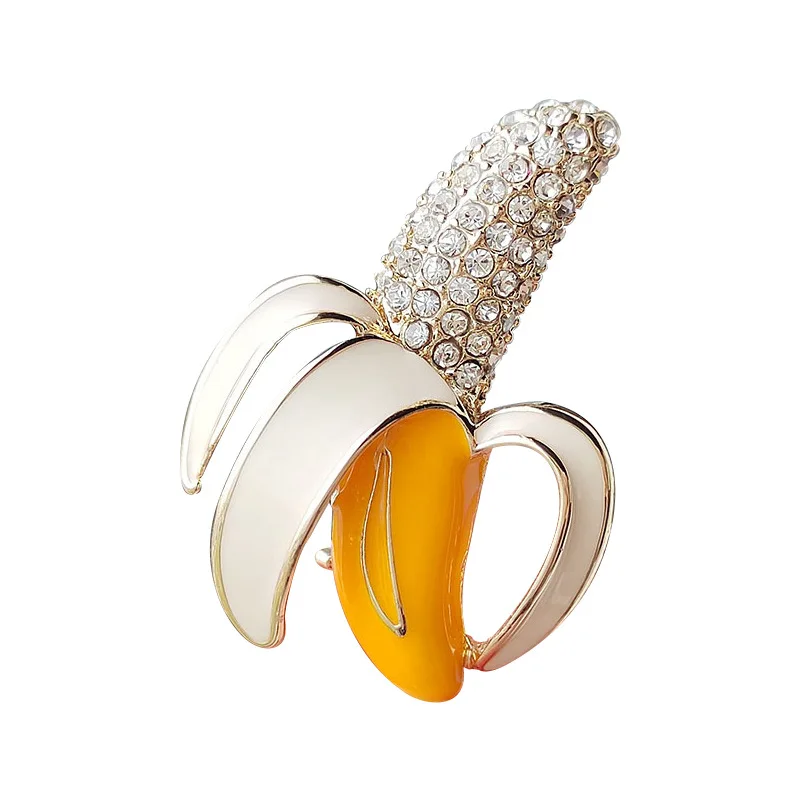 Yellow Peel Banana Brooch Pin for Women Men Rhinestone Enamel Brooches Pins Party Wedding for Girls Friends Jewelry Gifts Female