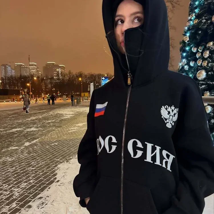 Women Men Couple Hoodies 2026 New Zipper Print Design Loose Casual Sweatshirt Chic Streetwear Trendy Apparel For Russia Market