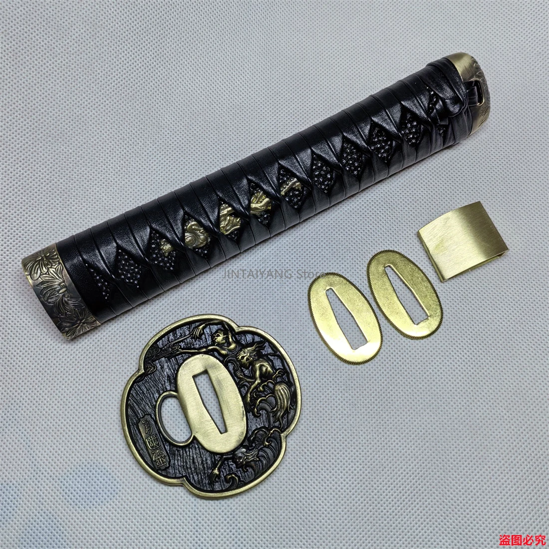 A Set Japanese Brass Fittings 20CM Tsuka Tsuba Fuchi Menuki Kashira For JP Katana Sword Hilt Accessories