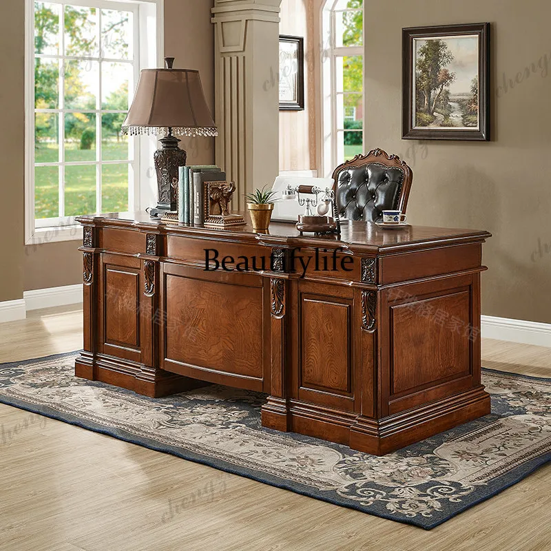 American high-end villa solid wood computer desk home writing desk European luxury boss