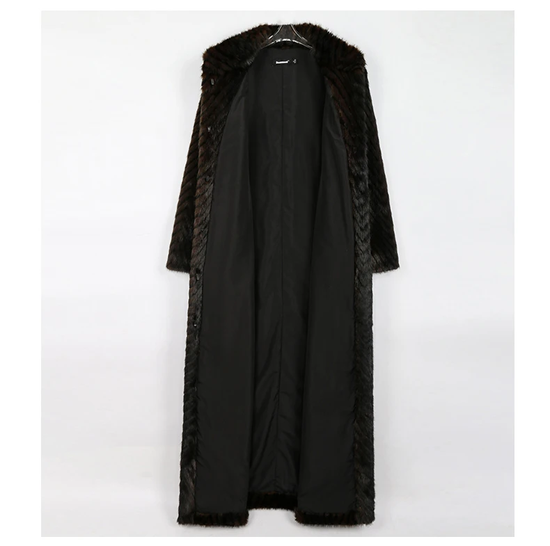 Nerazzurri Winter Extra Long Thick Warm Luxury Elegant Striped Fluffy Faux Mink Fur Coat Women Stand Collar Maxi Overcoat 2022