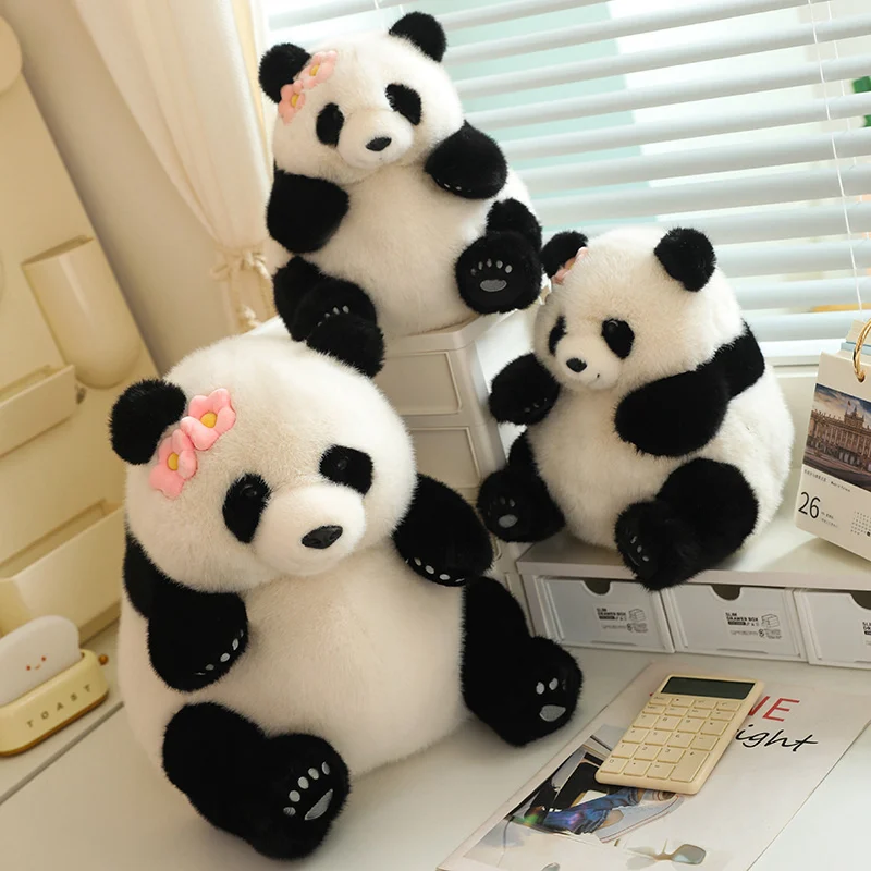 Super Cute Realistic Giant Panda Headwear Flower Plush Toy Soft Stuffed Fluffly Animal Hug Pillow Baby Appease Dolls Girls Gifts