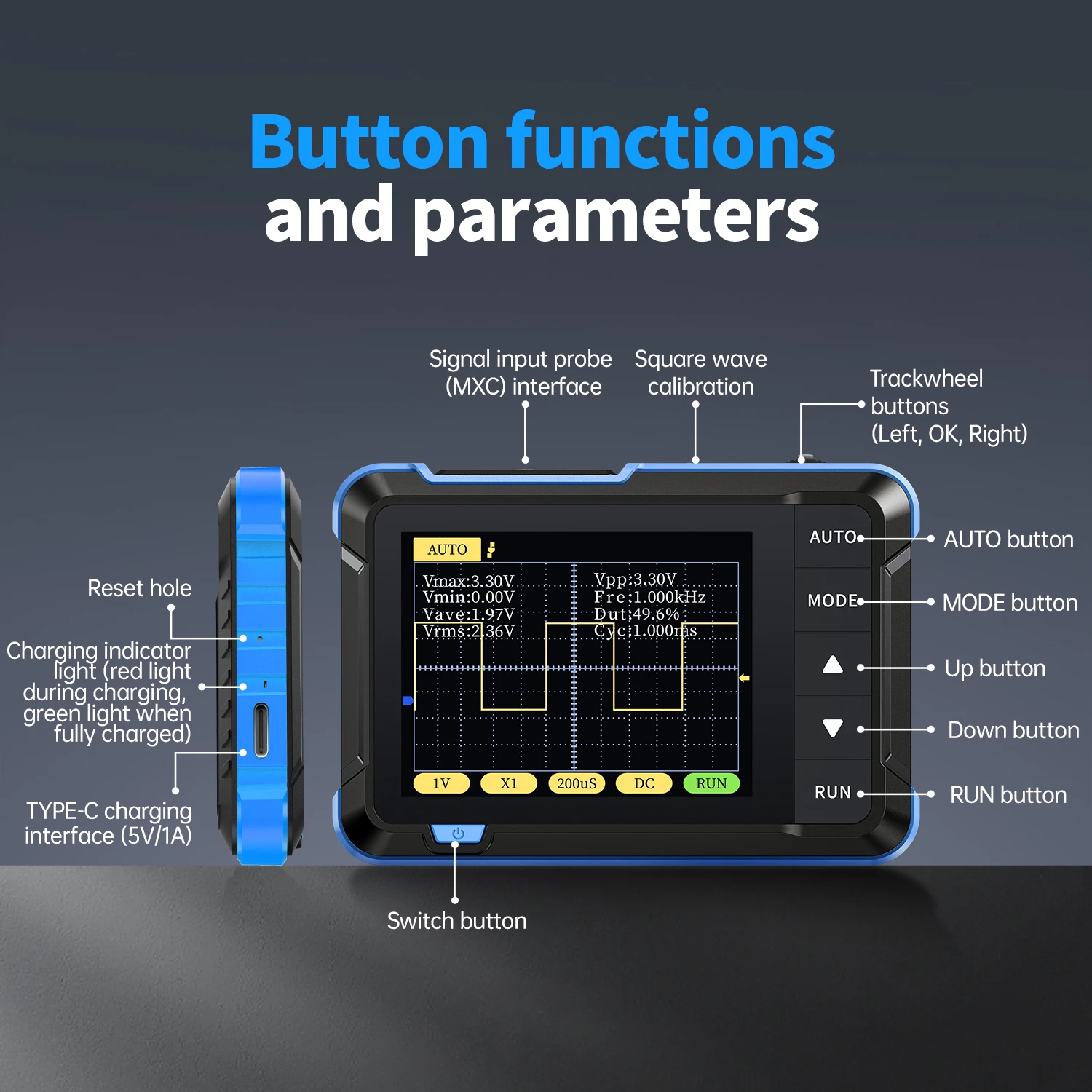FNIRSI New DSO510 DSO153 DSO153 Mini Handheld Digital 2 IN 1 Oscilloscope Portable 48MS/s 10MHz Bandwidth Electronic Repair Tool