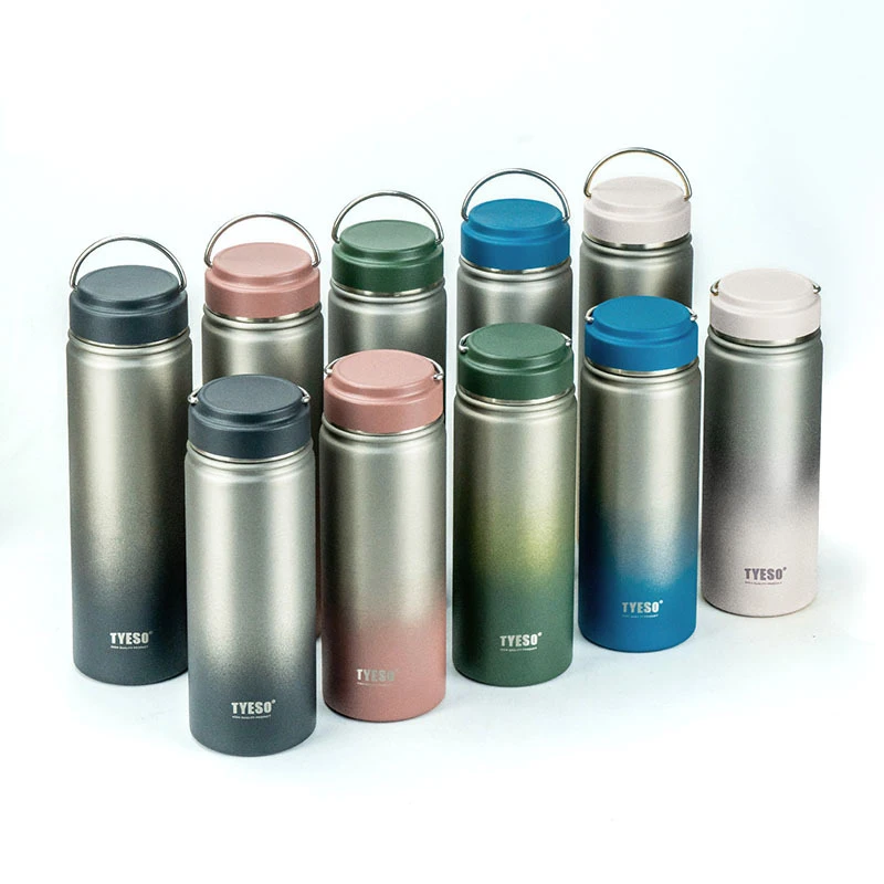 TYESO Gradient Color Thermos Water Bottle Large Capacity Outdoor Sports Kettle Simple Portable Stainless Steel Thermal Water Cup