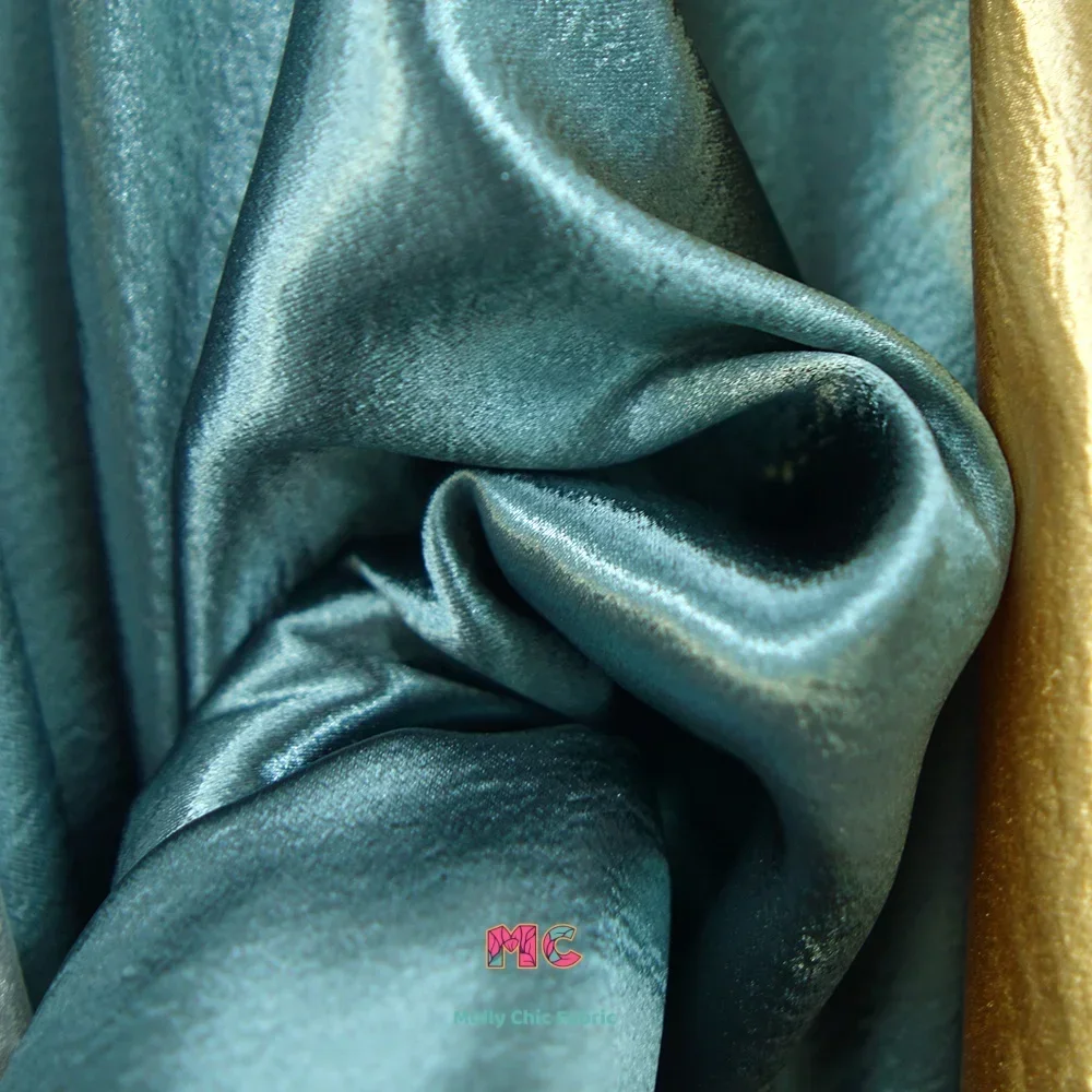 Tela suave de crepé satinado de doble cara brillante dorado, vestidos cosidos de diseñador que fluyen, disfraces de escenario, telas de alta gama