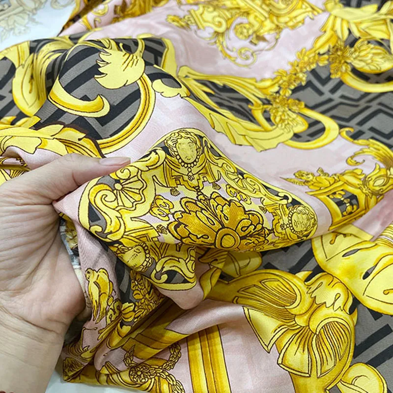 European And American Baroque Style Letter Printed Imitate Silk Satin Fabric For Women Dress Blouse Pants Handmade DIY Cloth