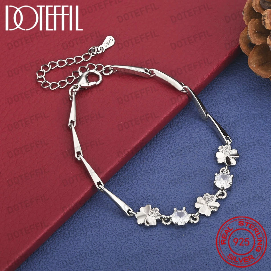 Elegantes 925 Sterling Silber 8-Zoll Exquisites Blumen-Zirkonia-Armband für Damen, Modisches Party-Geschenk-Accessoire