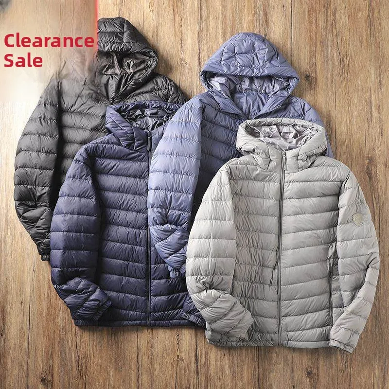 Lightweight Men's Casual Hooded down Jacket Short Pure Color Warm Cotton Coat Slim Fit Style Regular Thickness Spring Season