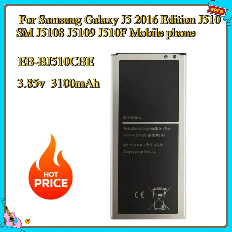 

New Replacement battery EB-BJ510CBE 3100mAh For Samsung Galaxy J5 2016 Edition J510 SM J5108 J5109 J510F Mobile phone