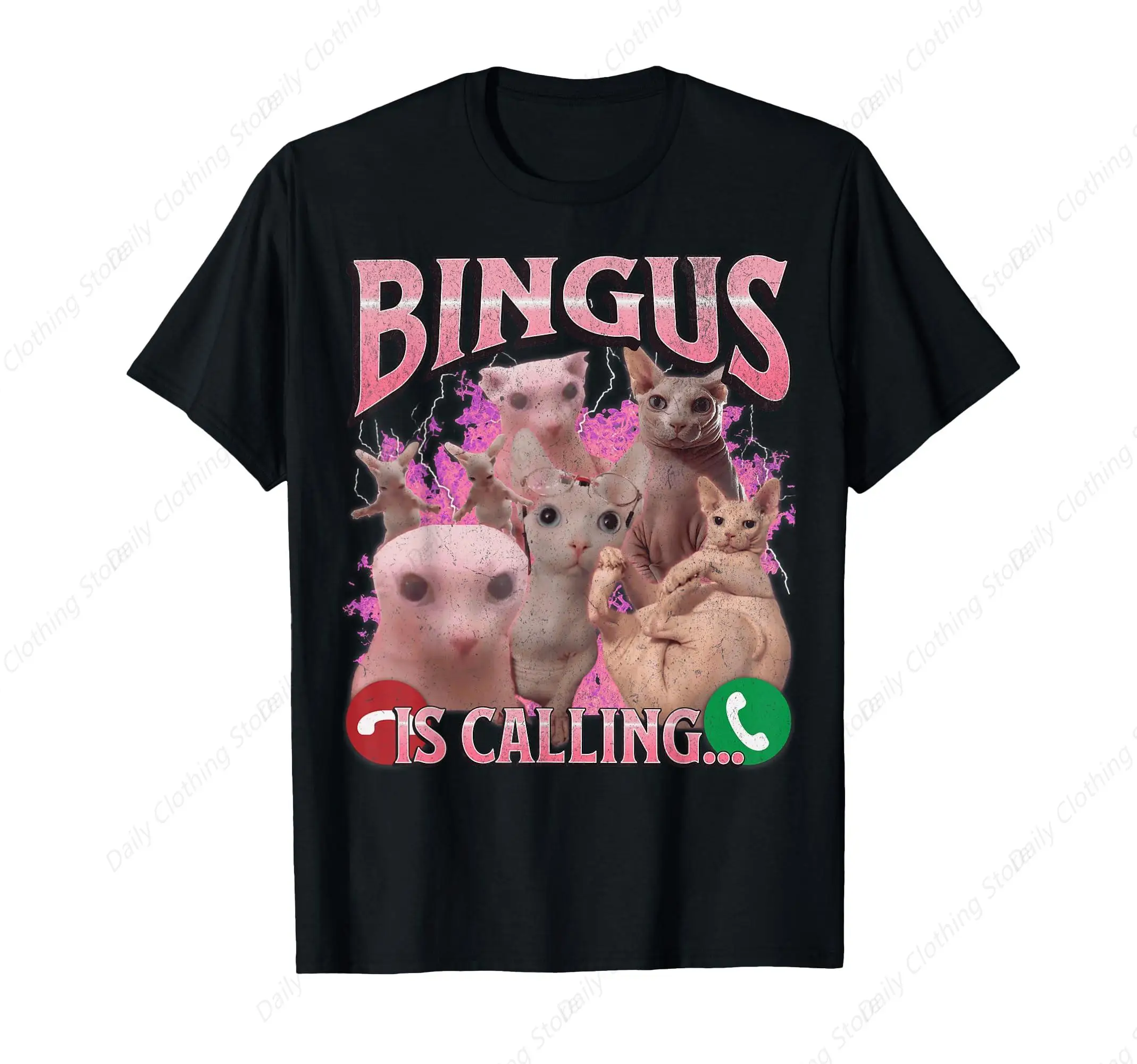 Bingus Is Calling Funny Sphinx Cat Meme Bootleg Graphic T-Shirt Leisure Gifts Funny Graphic Short Sleeve Daily Prevailing Tee