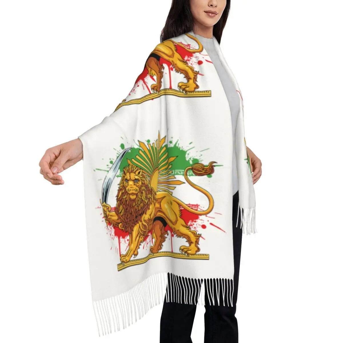 

Шарф-платок Shir O Khorshid Persia Lion And Sun Iran Persian с длинными кистями, мужской головной убор, зимняя бандана