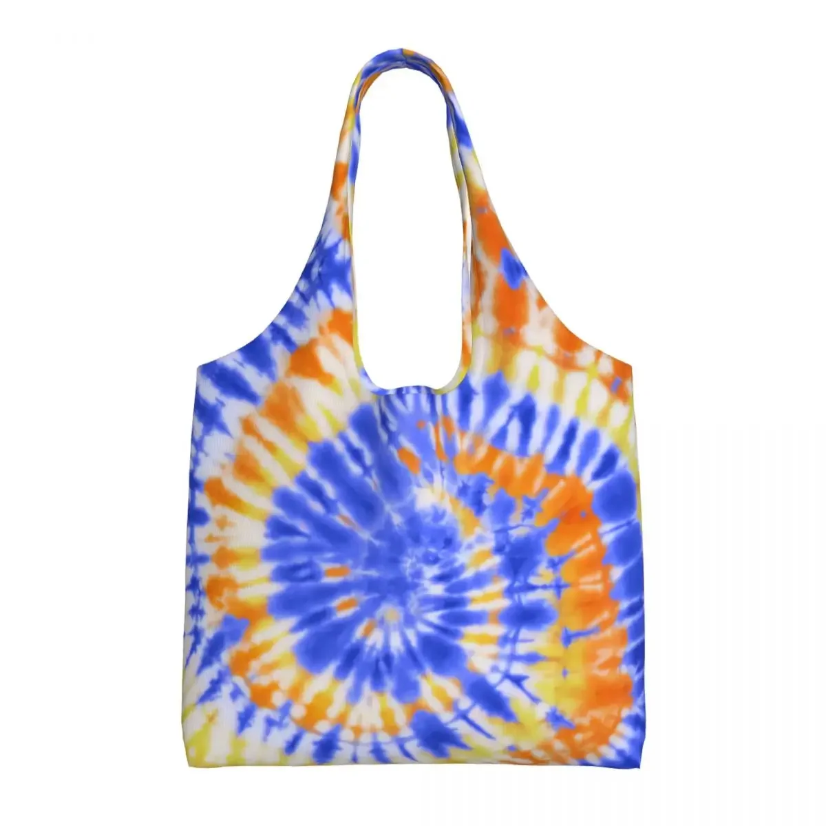 

Custom Tie Dye Blue Orange Yellow Groceries Shopping Bags Canvas Shopper Tote Shoulder Bags Large Capacity Portable Art Handbag