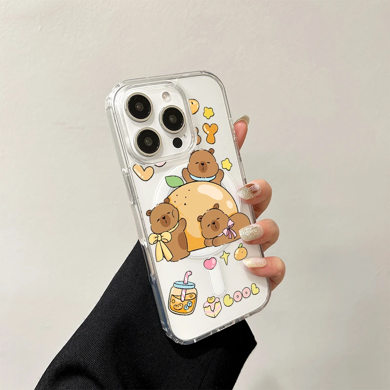 Cute Capybara Magnetic Case for Samsung Galaxy S25 Edge S24 S23 S22 S21 Ultra Plus FE A56 A55 A54 A36 A35 A26 A16 Hard Cover