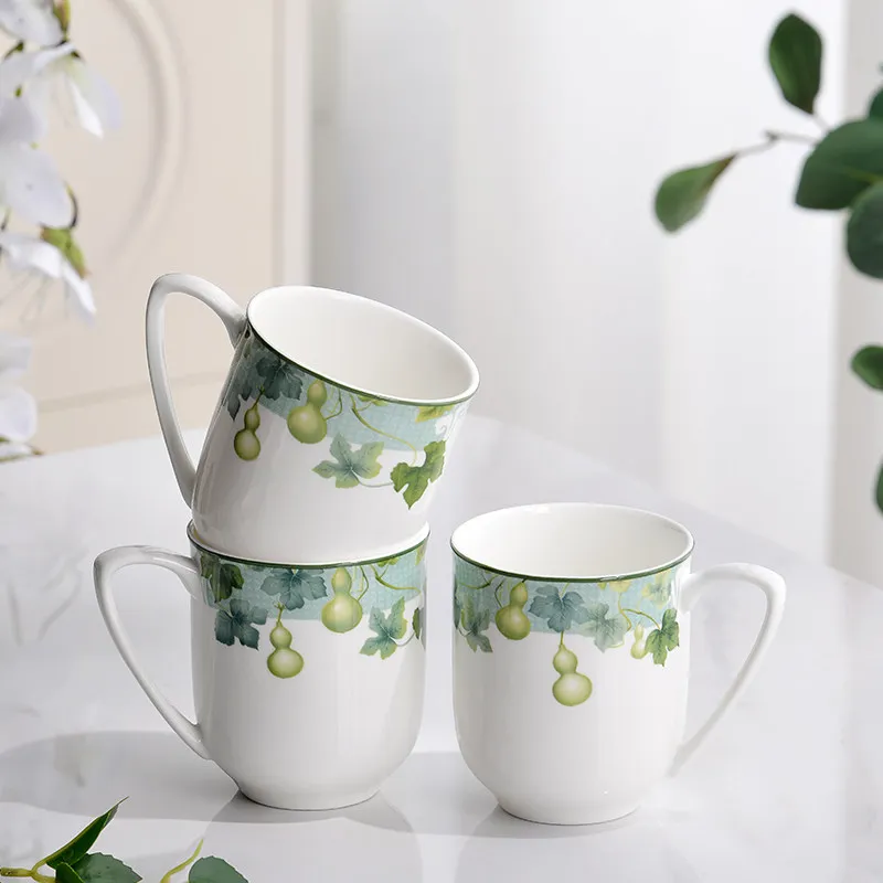 Calabash Print Bone china Cup 2026 Household Overglaze Color Handle White Mugs Chinese Style Simple Exquisite Ceramic Coffee Cup