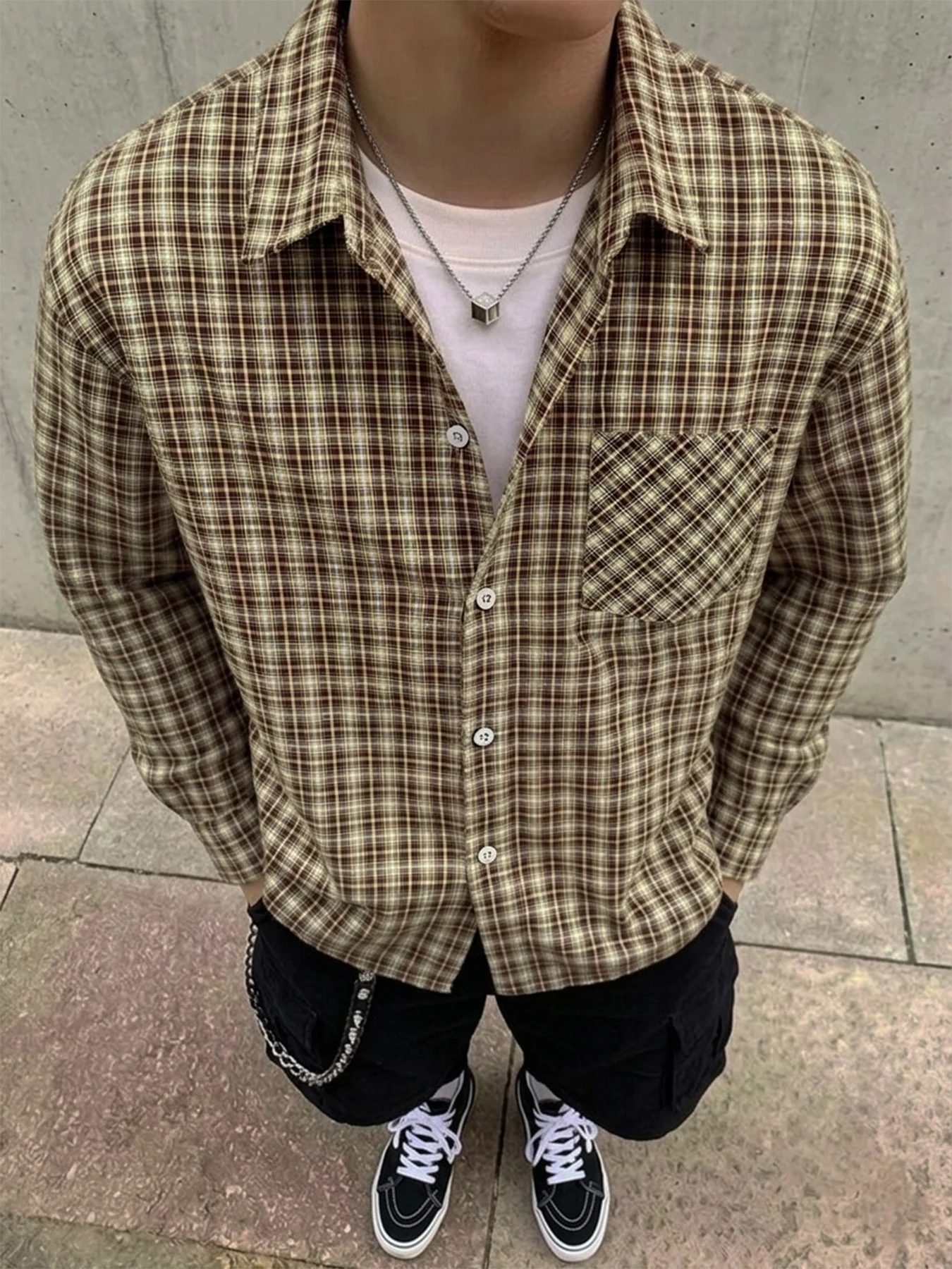 Men's Clothing, Long-Sleeved Plaid Shirt, Men's Casual Loose-Fitting Outfit, Men's Spring and Autumn Wear, Everyday Wear