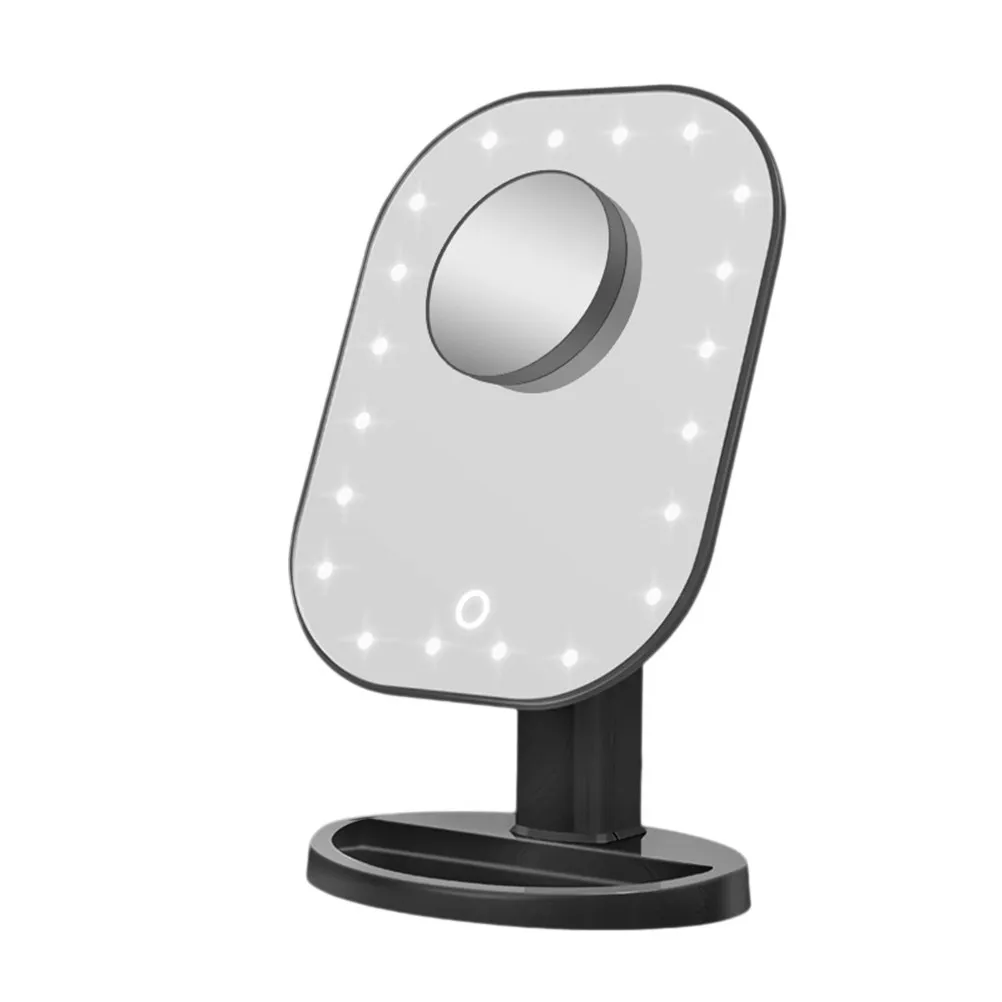 

USB-заряжаемое LED-зеркало для макияжа с 10-кратным увеличением, регулируемой складной подставкой, функцией памяти времени и сенсорным управлением