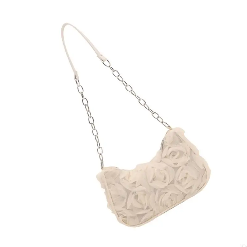 

Practical Wear Resistant Shoulder Bag Rose Lace Accent Multi Compartment PU Evening Bag 547A