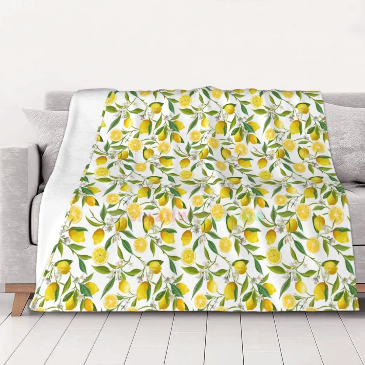 Lemon Tree Branches Flowers Leaves Flannel Fleece Blanket Soft Warm Lightweight Cozy Anti-Pilling Fuzzy Throw Blankets