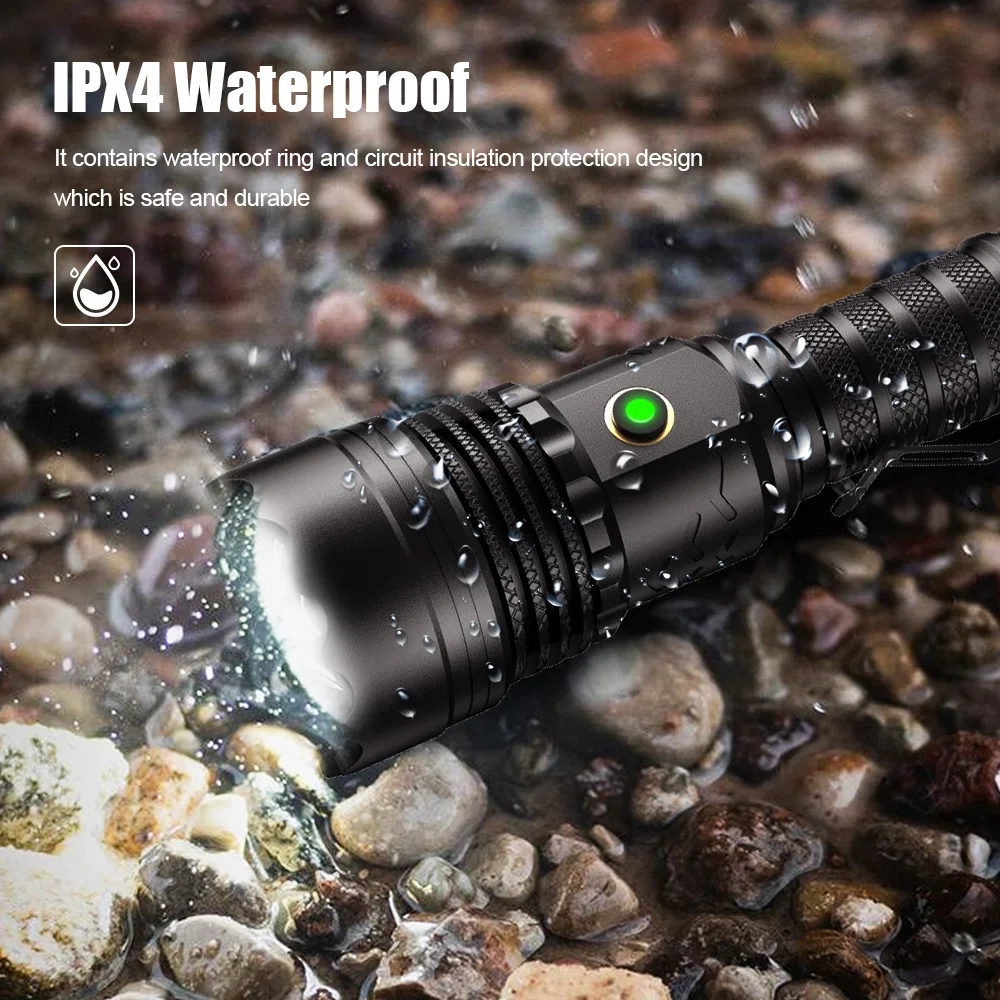 4500mAH 4 Core White Ultra Bright Powerful LED Flashlight USB Rechargeable Zoom Torch Tactical Flash Lamp Long Shot Waterproof