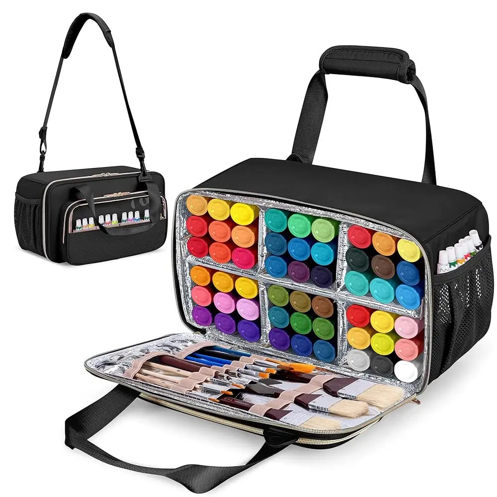 

Органайзер для акриловых красок, кейс для хранения художественных красок с плечевым ремнем, органайзер для флаконов с красками