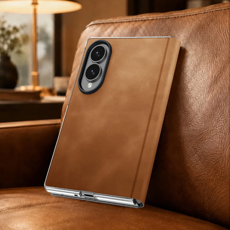 Retro Sheepskin Leather Phone Case For Samsung Galaxy Z Fold 8 Fold 7 Fold8 Ultra Luxury Hinge Protection Shockproof Thin Cover