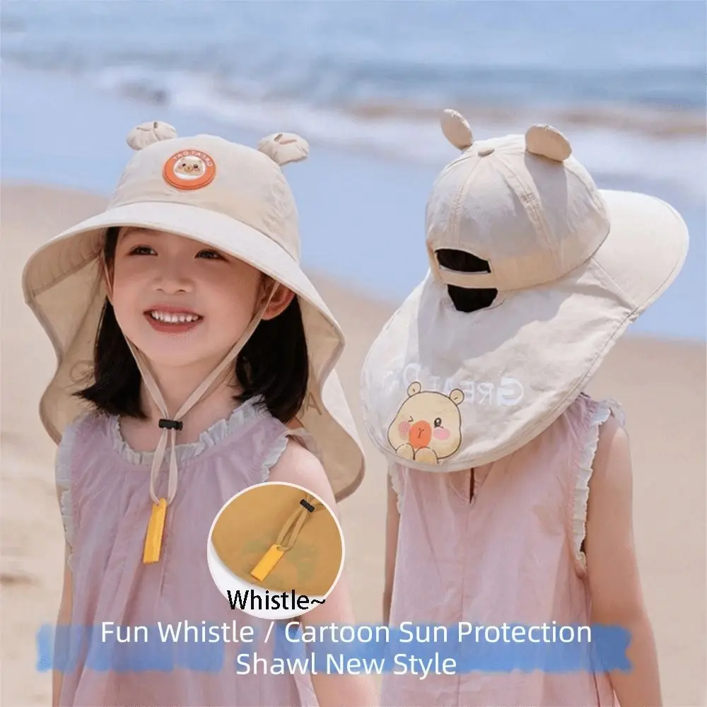 

Whistle~ Big Brim Children's Sun Hat Sun Protection Extended Shawl Kids Whistle Sunscreen Hat Cap Thin Summer Sunshade Hat