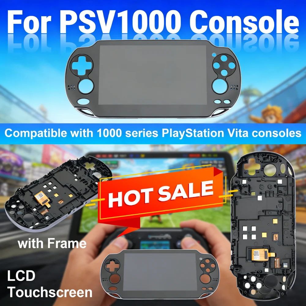 

Дисплейный модуль (LCD) с рамкой для PSV1000, тонкий сенсорный экран в сборе, панель с сенсорным экраном, игровые аксессуары